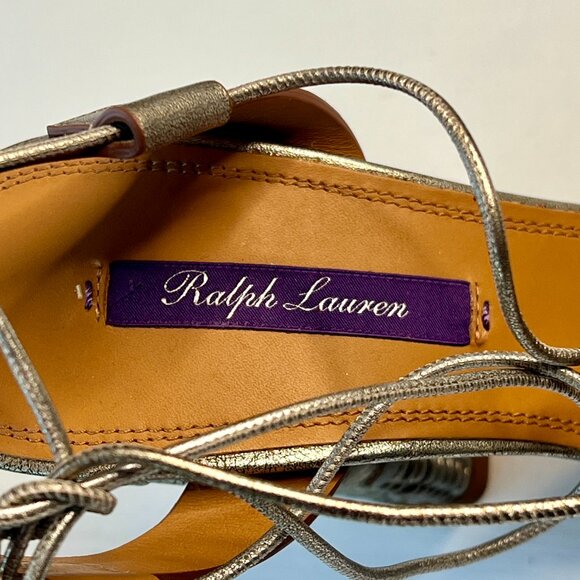 Ralph Lauren Purple Label Metallic Braided Heel Platform Sandals, Size 39.5 - Picture 8 of 14